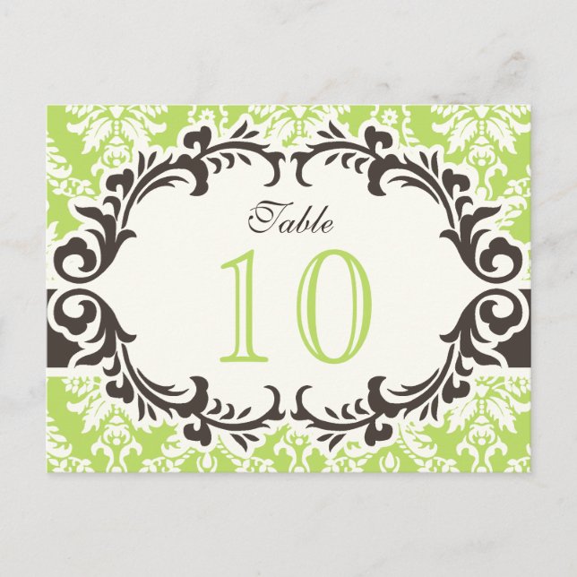 Green Damask Table Number Postcard (Front)