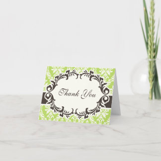 Green Damask Thank You Card