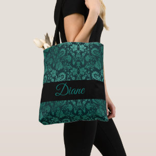 Green damask tote bag