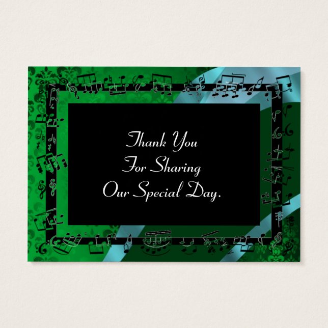 Green damask, wedding favour thank you tag (Back)