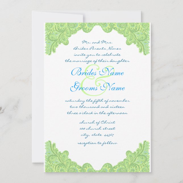 Green Damask Wedding Invitations (Back)