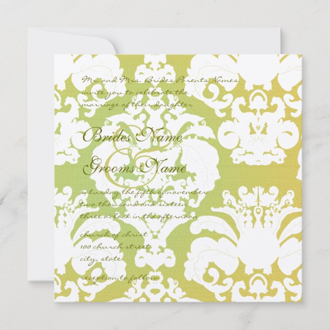 Green Damask Wedding Invitations (Front)