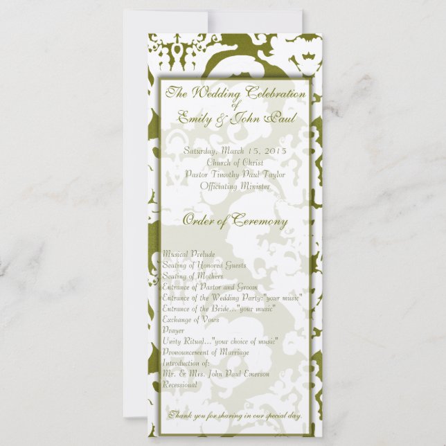 Green Damask Wedding Invitations (Front)