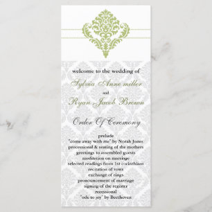 green damask Wedding program Programme