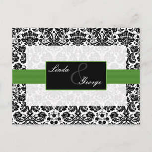 green  damask  Wedding rsvp card