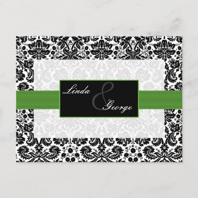 green  damask  Wedding rsvp card (Front)