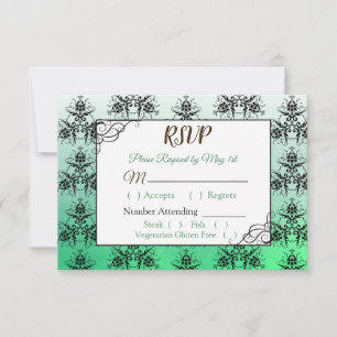 Green Damask Wedding RSVP card