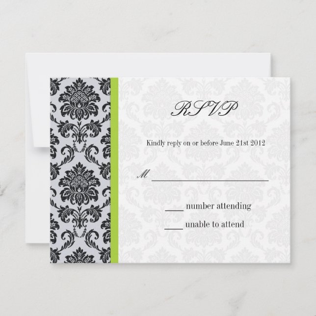 Green Damask Wedding RSVP Card (Front)