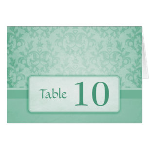 Green damask wedding table number stand up card