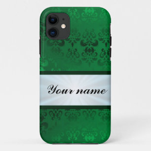 Green Damask with Ribbon iPhone 11 Case