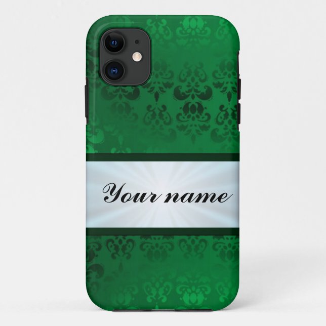 Green Damask with Ribbon Case-Mate iPhone Case (Back)