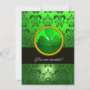 GREEN DAMASK WITH SHAMROCK ,black Invitation