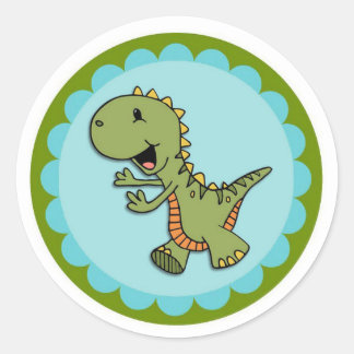Green Dancing Dinosaur Round Stickers