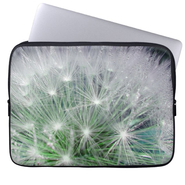 Green dandelion with droplets laptop sleeve (Front)