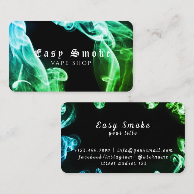 Green Dark Black Smoke Vape Shop Business Card (Front/Back)