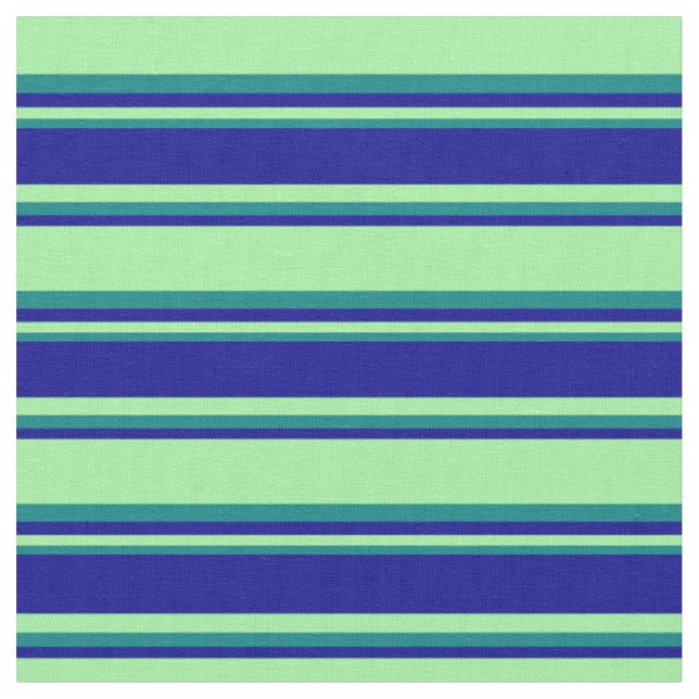 Green, Dark Blue, and Teal Coloured Lines Pattern Fabric (Close Up)