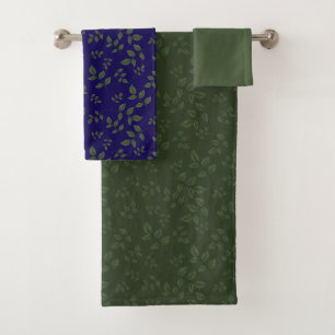 Green dark blue green pattern leaves  bath towel set