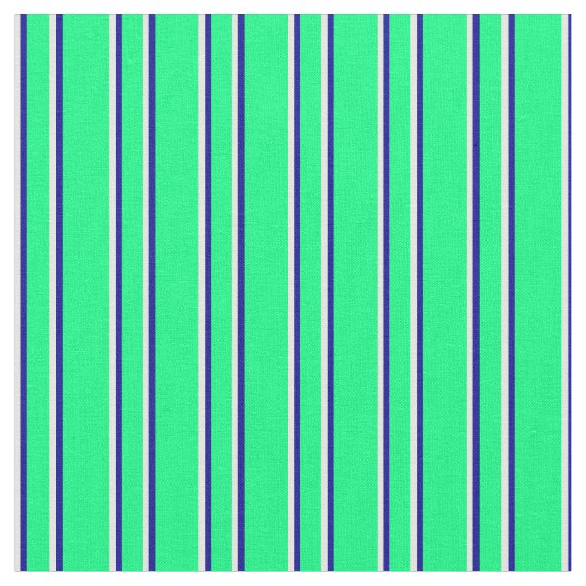 Green, Dark Blue & Mint Cream Coloured Lines Fabric (Close Up)
