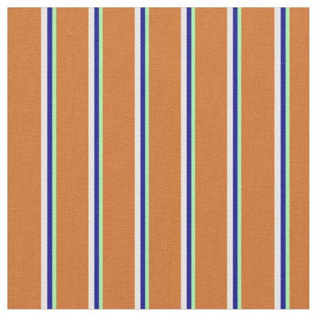 Green, Dark Blue, White & Chocolate Lines Fabric (Close Up)