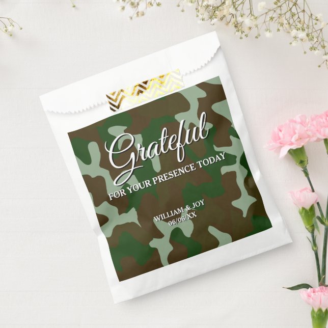 Green & Dark Brown Camouflage Grateful Favour Bags (Sealed)