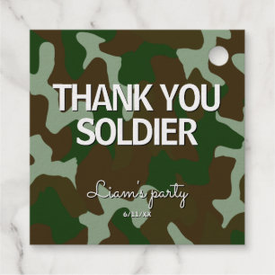 Green & Dark Brown Camouflage Thank you Soldier Favour Tags