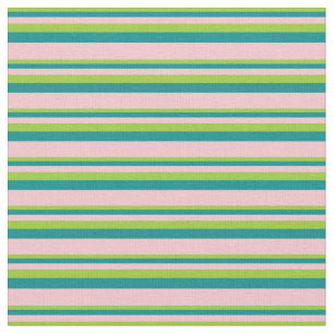 Green, Dark Cyan, and Pink Stripes Fabric