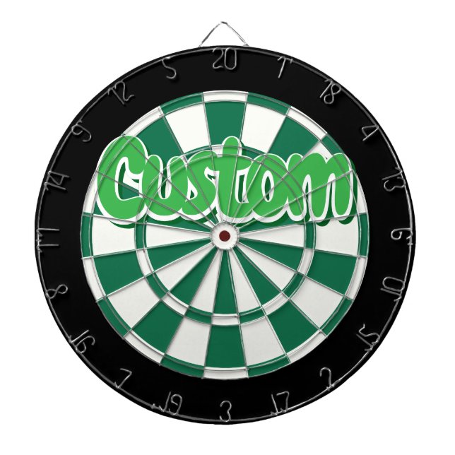Green, Dark Green, Black, And White Custom Text Dartboard (Front)