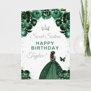 Green Dark Skin Girl Sweet Sixteen Birthday Card