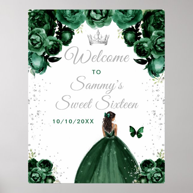 Green Dark Skin Princess Sweet Sixteen Welcome Poster (Front)