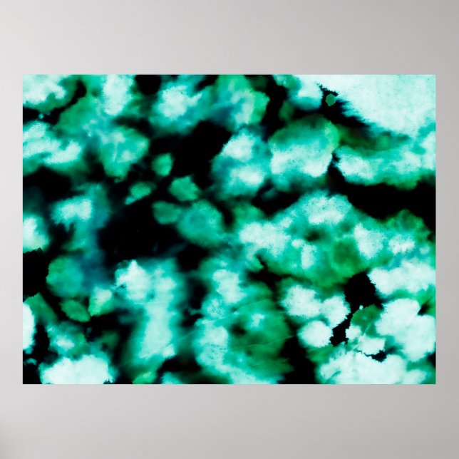 Green Dark Tie Dye. Aquamarine Inspiration Tie Dye Poster (Front)