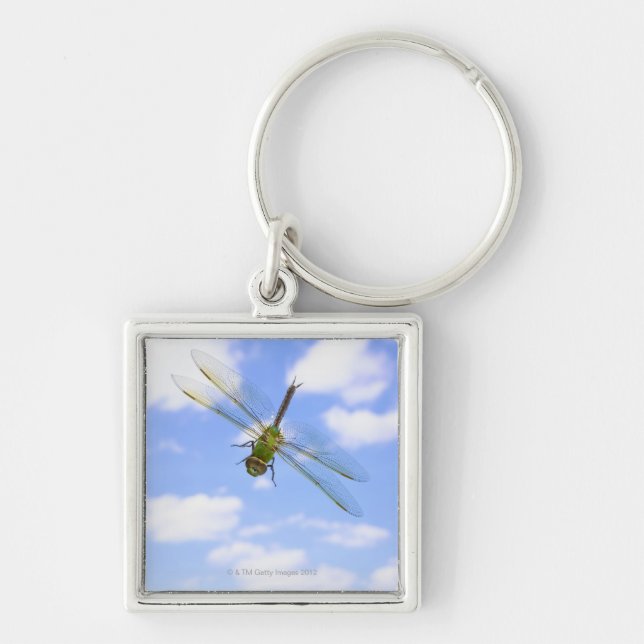 Green darner (Anax junius) flying against clouds Key Ring (Front)