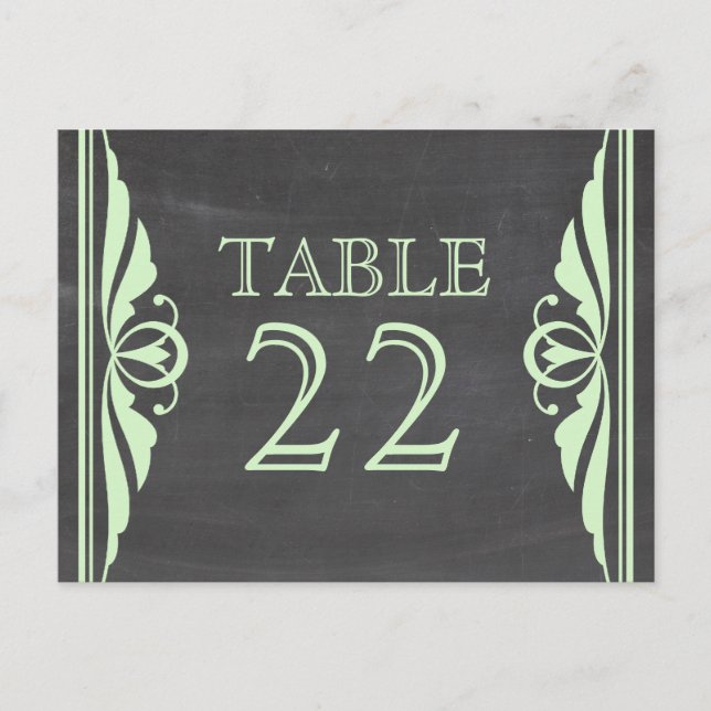 Green Deco Chalkboard Table Number Postcard (Front)