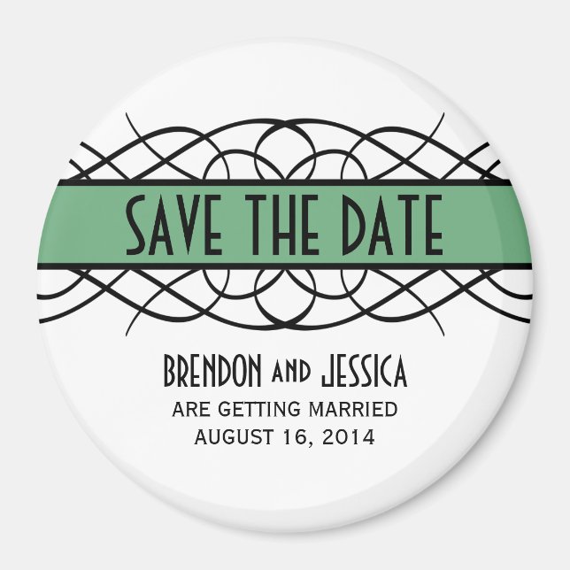 Green Deco Flourish Save the Date Magnet (Front)