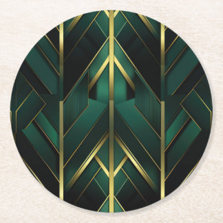 Green Deco Round Paper Coaster