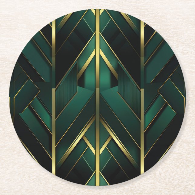 Green Deco Round Paper Coaster (Front)