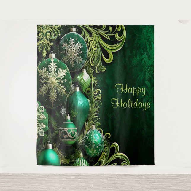 Green Decorative Ornaments Holiday Backdrop Tapestry (Front)