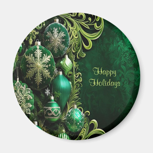 Green Decorative Ornaments Holiday Magnet (Front)