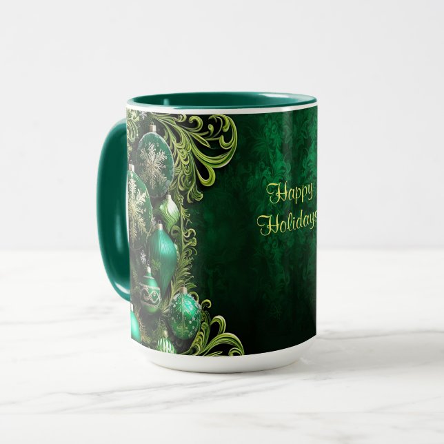 Green Decorative Ornaments Holiday Mug (Front Left)