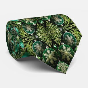 Green Decorative Ornaments Holiday Neck Tie