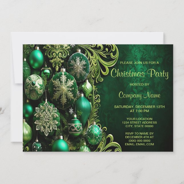 Green Decorative Ornaments Holiday Party Invitatio Invitation (Front)