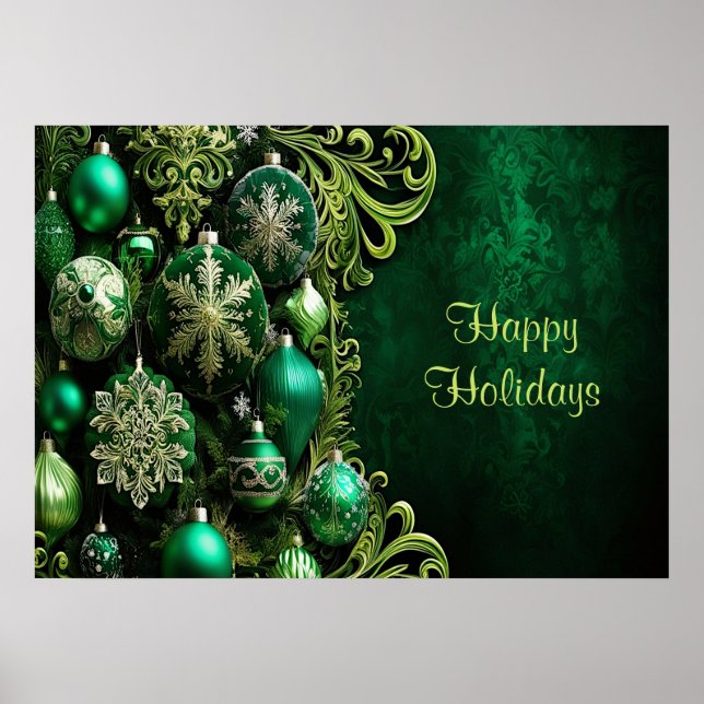 Green Decorative Ornaments Holiday Poster (Front)