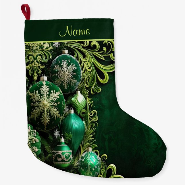 Green Decorative Ornaments Holiday Stocking (Front)
