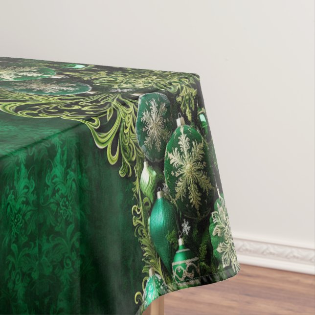 Green Decorative Ornaments Holiday Tablecloth (In Situ)