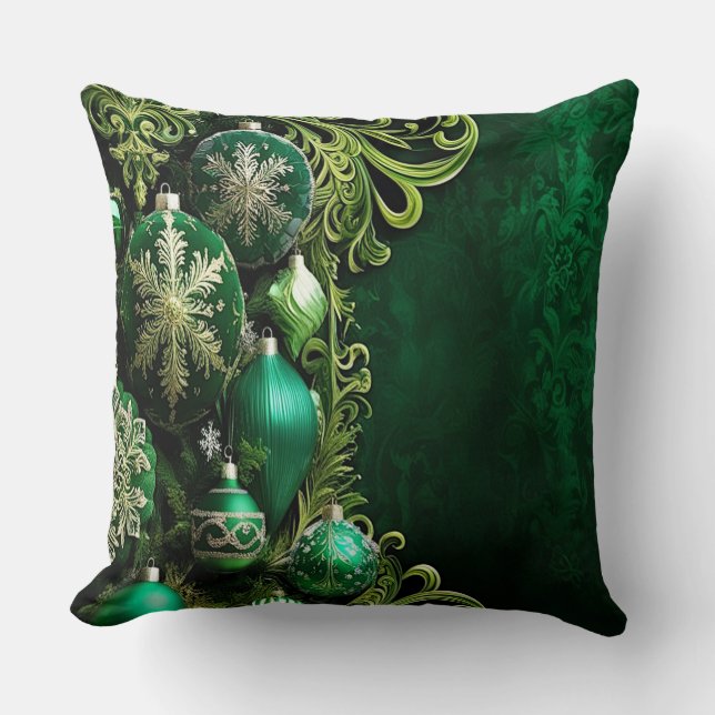 Green Decorative Ornaments Holiday Throw Pillow (Front)