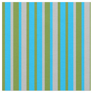 Green, Deep Sky Blue & Grey Striped/Lined Pattern Fabric