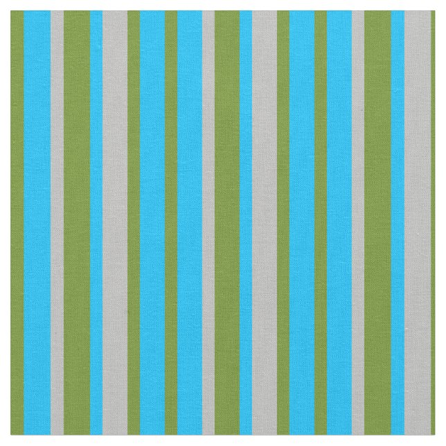 Green, Deep Sky Blue & Grey Striped/Lined Pattern Fabric (Close Up)