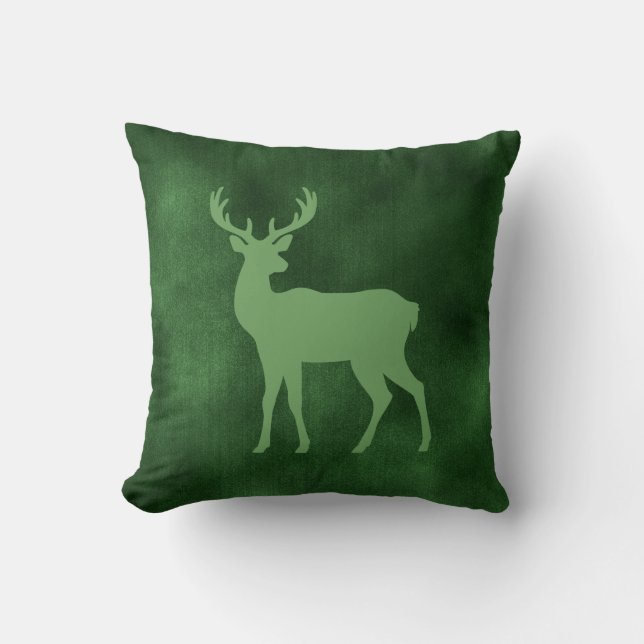 Green Deer Shape On Faux Green Velvet Texture Cushion (Front)
