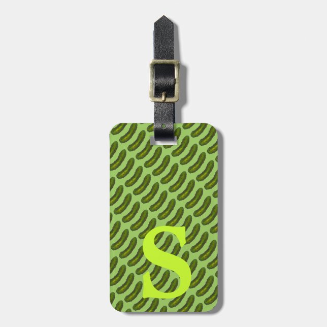 Green Deli Dill Pickle Monogram Personalised Luggage Tag (Front Vertical)