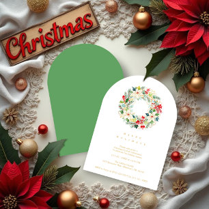 Green Delicate Chic Winter Christmas Wreath Party Invitation