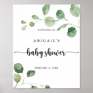 Green Delight Eucalyptus Baby Shower Welcome Poster